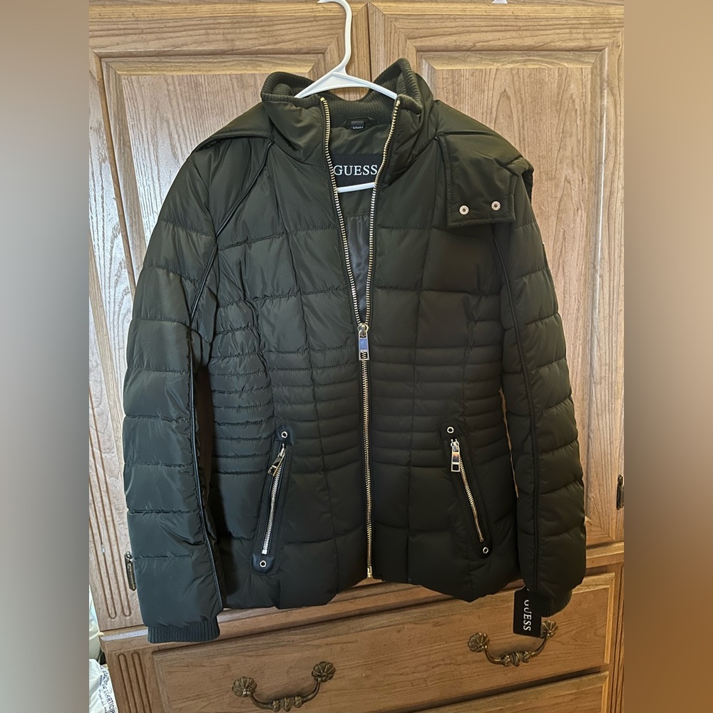 Guess Olive Green Puffer Coat New w/Tags